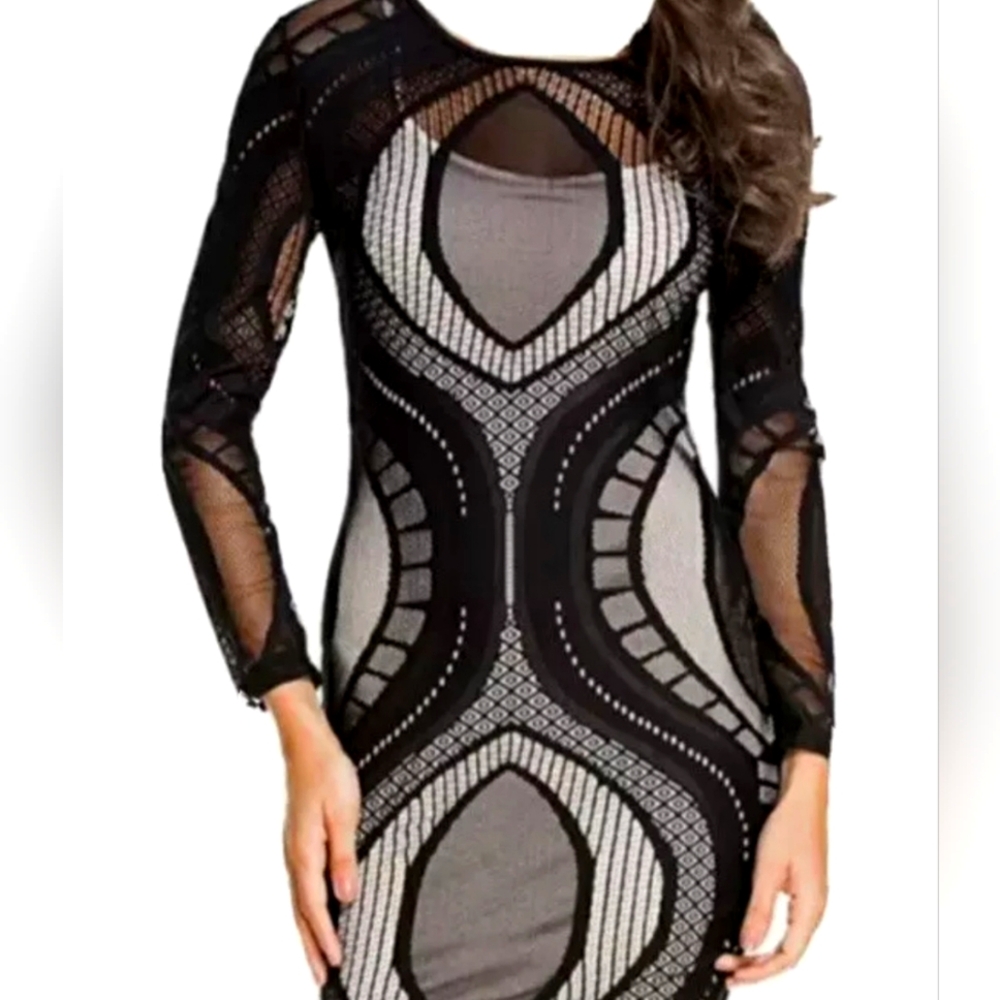 Size XL Black Strech Lace Bodycon W/Attached Cream Slip
